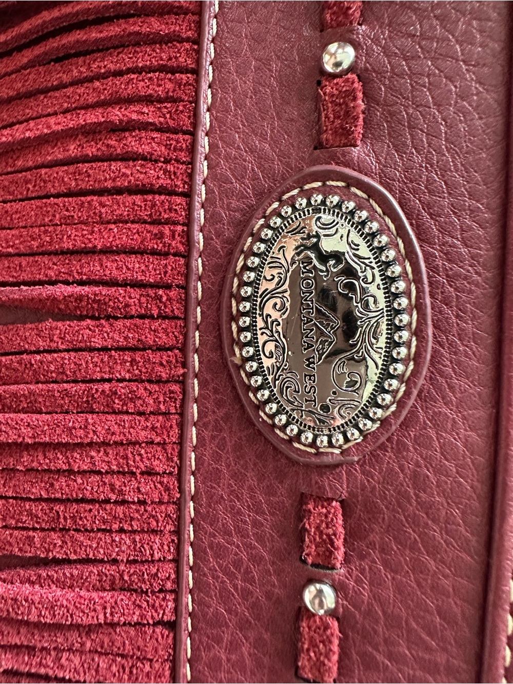 Montana West Red Fringe Shoulder Bag with Silver Concho